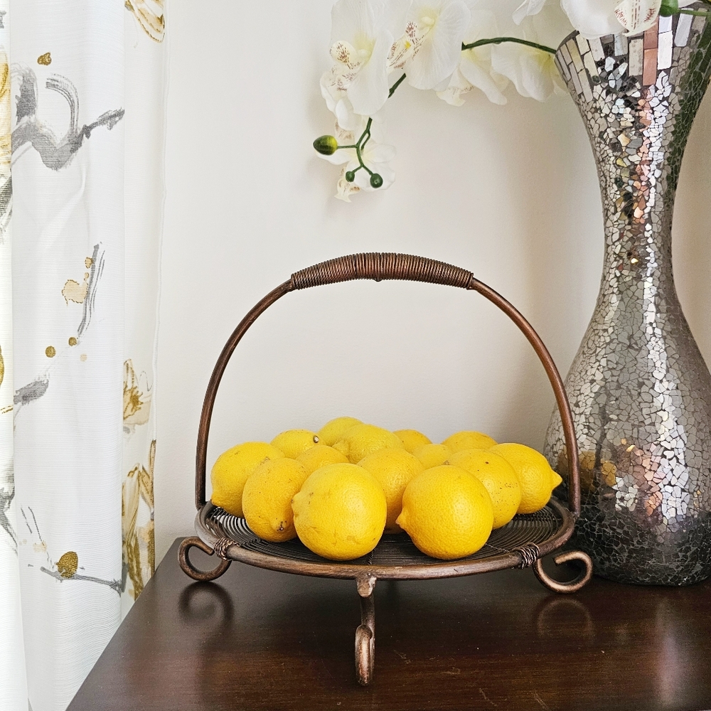 Vintage Copper Footed Wire Fruit Platter With Handle Stunning Unique Table Decor